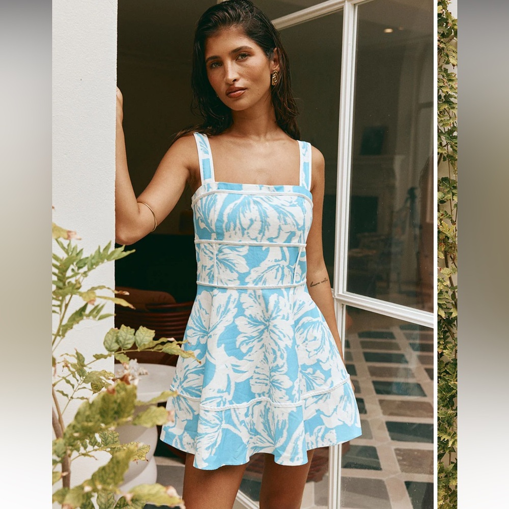 SABO Maliyah blue and white dress with adjustable straps